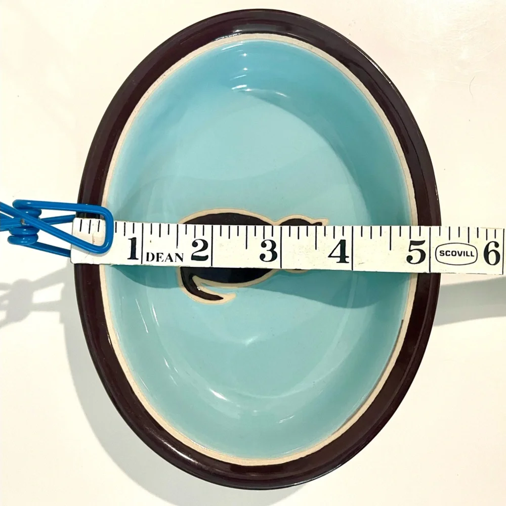 Ceramic Cat Food Bowl in Aqua with Black Cat Silhouette
